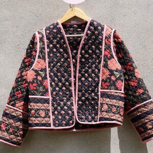 Indian Quilted Vintage Cotton Jacket Boho Floral